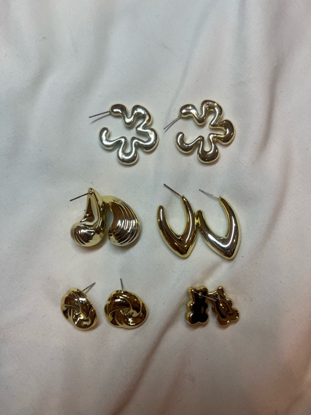 Gold Tone Mixed Stud and Hoop Earring Set - Elegant Women Jewelry